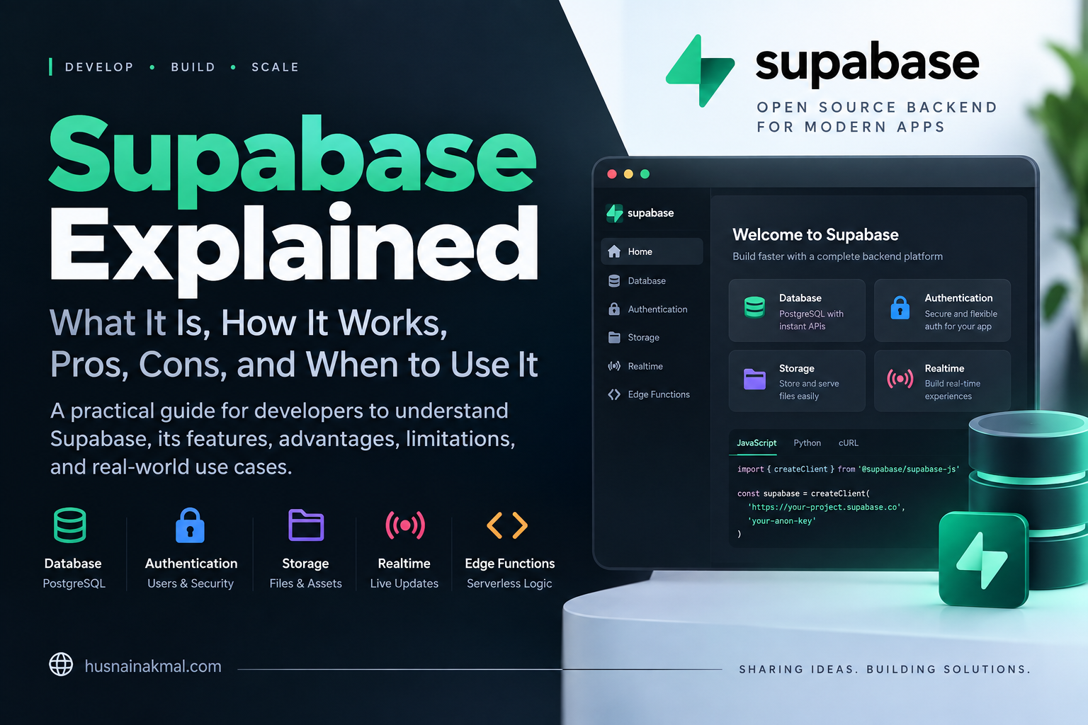 Supabase explained with PostgreSQL, authentication, storage, realtime and edge functions